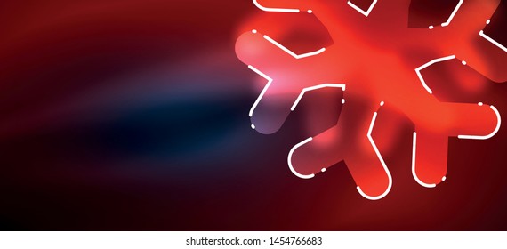 Blurred Christmas snowflake abstract background, stylized minimal design, neon glowing colors. Vector neon background. Snow background. New Year glowing snow