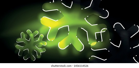 Blurred Christmas snowflake abstract background, stylized minimal design, neon glowing colors. Vector neon background. Snow background. New Year glowing snow