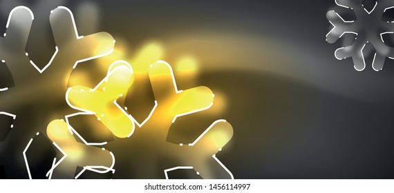 Blurred Christmas snowflake abstract background, stylized minimal design, neon glowing colors. Vector neon background. Snow background. New Year glowing snow