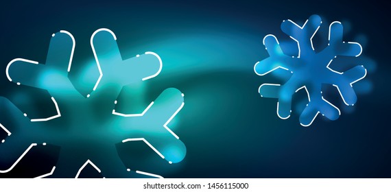 Blurred Christmas snowflake abstract background, stylized minimal design, neon glowing colors. Vector neon background. Snow background. New Year glowing snow