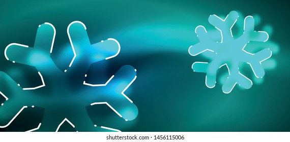 Borroso fondo abstracto de copo de nieve de Navidad, diseño mínimo estilizado, colores brillantes de neón. Fondo de neón vectorial. Fondo de nieve. Nieve brillante de Año Nuevo