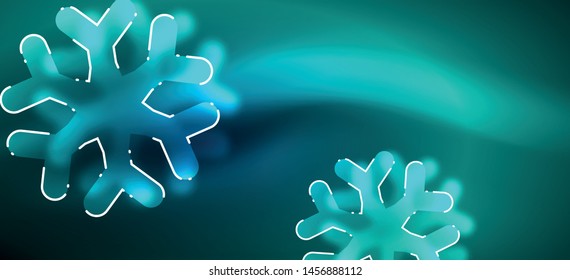 Blurred Christmas snowflake abstract background, stylized minimal design, neon glowing colors. Vector neon background. Snow background. New Year glowing snow
