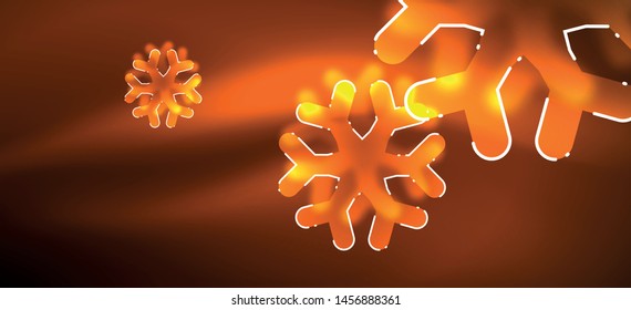 Blurred Christmas snowflake abstract background, stylized minimal design, neon glowing colors. Vector neon background. Snow background. New Year glowing snow
