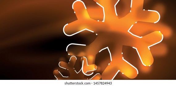 Blurred Christmas snowflake abstract background, stylized minimal design, neon glowing colors. Vector neon background. Snow background. New Year glowing snow