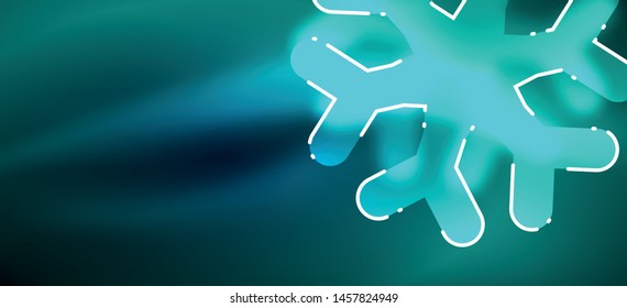 Blurred Christmas snowflake abstract background, stylized minimal design, neon glowing colors. Vector neon background. Snow background. New Year glowing snow