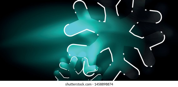 Blurred Christmas snowflake abstract background, stylized minimal design, neon glowing colors. Vector neon background. Snow background. New Year glowing snow