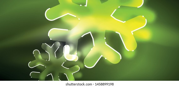 Borroso fondo abstracto de copo de nieve de Navidad, diseño mínimo estilizado, colores brillantes de neón. Fondo de neón vectorial. Fondo de nieve. Nieve brillante de Año Nuevo