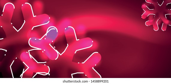 Blurred Christmas snowflake abstract background, stylized minimal design, neon glowing colors. Vector neon background. Snow background. New Year glowing snow