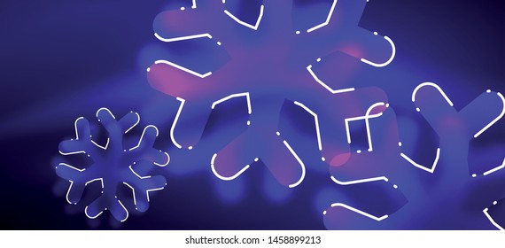 Borroso fondo abstracto de copo de nieve de Navidad, diseño mínimo estilizado, colores brillantes de neón. Fondo de neón vectorial. Fondo de nieve. Nieve brillante de Año Nuevo