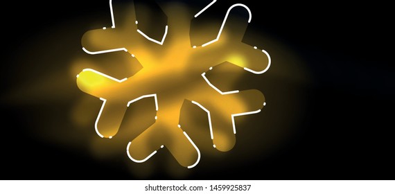 Blurred Christmas snowflake abstract background, stylized minimal design, neon glowing colors. Vector neon background. Snow background. New Year glowing snow