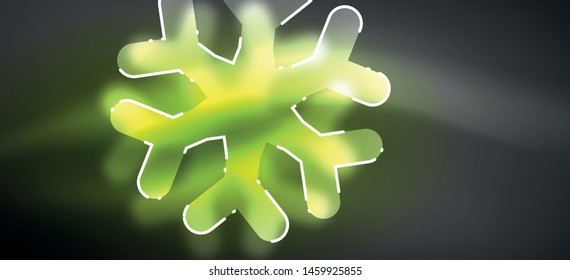 Blurred Christmas snowflake abstract background, stylized minimal design, neon glowing colors. Vector neon background. Snow background. New Year glowing snow