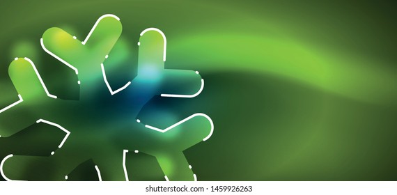 Blurred Christmas snowflake abstract background, stylized minimal design, neon glowing colors. Vector neon background. Snow background. New Year glowing snow
