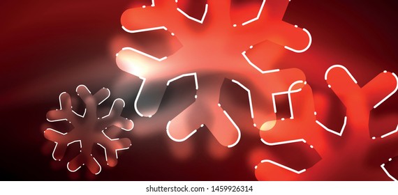 Blurred Christmas snowflake abstract background, stylized minimal design, neon glowing colors. Vector neon background. Snow background. New Year glowing snow