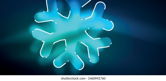 Fundo abstrato floco de neve de Natal desfocado, design mínimo estilizado, cores brilhantes neon. Fundo de néon vetorial. Fundo de neve. Neve brilhante no Ano Novo