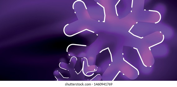 Blurred Christmas snowflake abstract background, stylized minimal design, neon glowing colors. Vector neon background. Snow background. New Year glowing snow