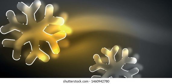 Blurred Christmas snowflake abstract background, stylized minimal design, neon glowing colors. Vector neon background. Snow background. New Year glowing snow