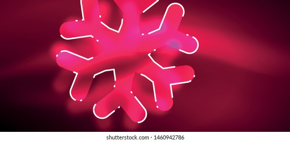 Blurred Christmas snowflake abstract background, stylized minimal design, neon glowing colors. Vector neon background. Snow background. New Year glowing snow