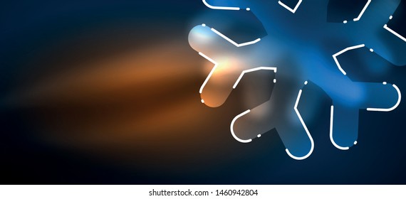 Blurred Christmas snowflake abstract background, stylized minimal design, neon glowing colors. Vector neon background. Snow background. New Year glowing snow