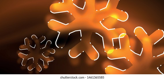 Blurred Christmas snowflake abstract background, stylized minimal design, neon glowing colors. Vector neon background. Snow background. New Year glowing snow