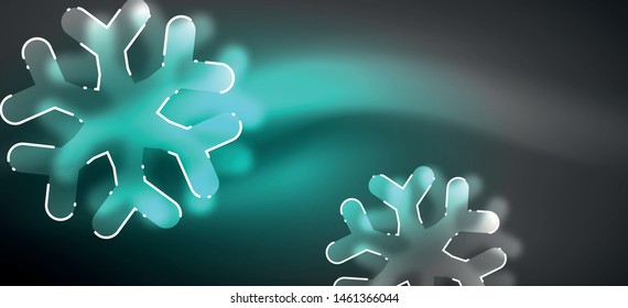 Blurred Christmas snowflake abstract background, stylized minimal design, neon glowing colors. Vector neon background. Snow background. New Year glowing snow