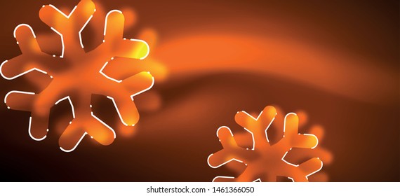 Blurred Christmas snowflake abstract background, stylized minimal design, neon glowing colors. Vector neon background. Snow background. New Year glowing snow