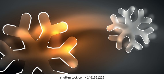 Blurred Christmas snowflake abstract background, stylized minimal design, neon glowing colors. Vector neon background. Snow background. New Year glowing snow