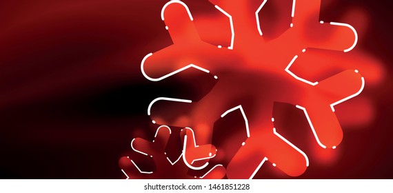 Blurred Christmas snowflake abstract background, stylized minimal design, neon glowing colors. Vector neon background. Snow background. New Year glowing snow