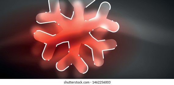 Blurred Christmas snowflake abstract background, stylized minimal design, neon glowing colors. Vector neon background. Snow background. New Year glowing snow