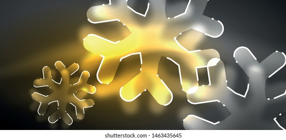 Borroso fondo abstracto de copo de nieve de Navidad, diseño mínimo estilizado, colores brillantes de neón. Fondo de neón vectorial. Fondo de nieve. Nieve brillante de Año Nuevo