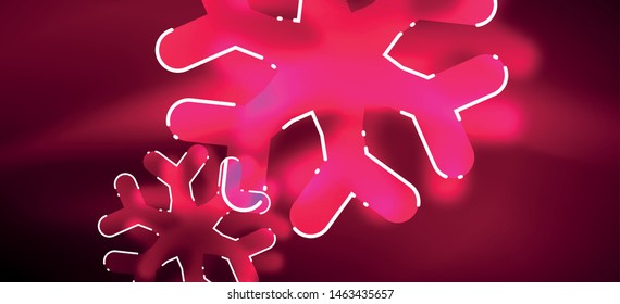 Blurred Christmas snowflake abstract background, stylized minimal design, neon glowing colors. Vector neon background. Snow background. New Year glowing snow