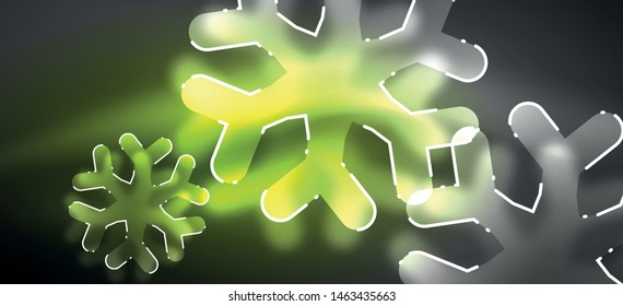 Blurred Christmas snowflake abstract background, stylized minimal design, neon glowing colors. Vector neon background. Snow background. New Year glowing snow
