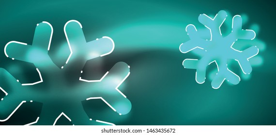 Blurred Christmas snowflake abstract background, stylized minimal design, neon glowing colors. Vector neon background. Snow background. New Year glowing snow