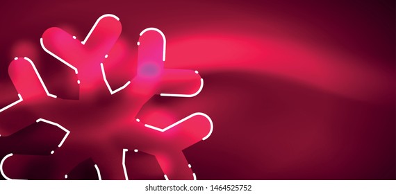 Blurred Christmas snowflake abstract background, stylized minimal design, neon glowing colors. Vector neon background. Snow background. New Year glowing snow