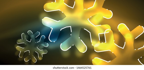 Borroso fondo abstracto de copo de nieve de Navidad, diseño mínimo estilizado, colores brillantes de neón. Fondo de neón vectorial. Fondo de nieve. Nieve brillante de Año Nuevo