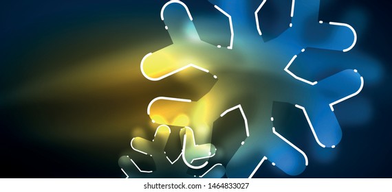 Unscharfer Weihnachtsschneeflocken, abstrakter Hintergrund, minimales Design, neonfarbige Farben. Vektorneonhintergrund. Schneehintergrund. Schnee im Neujahr