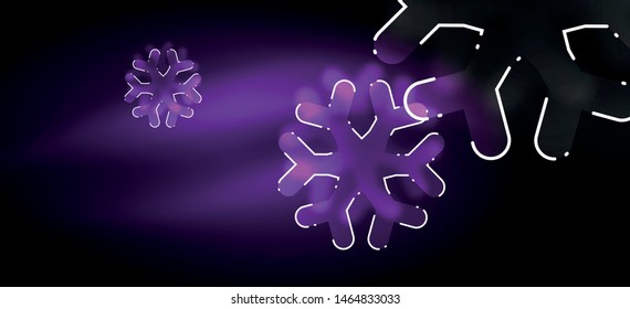 Blurred Christmas snowflake abstract background, stylized minimal design, neon glowing colors. Vector neon background. Snow background. New Year glowing snow