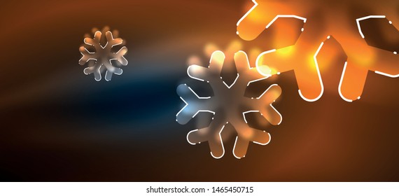 Blurred Christmas snowflake abstract background, stylized minimal design, neon glowing colors. Vector neon background. Snow background. New Year glowing snow