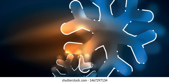 Blurred Christmas snowflake abstract background, stylized minimal design, neon glowing colors. Vector neon background. Snow background. New Year glowing snow