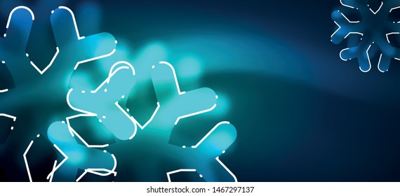 Blurred Christmas snowflake abstract background, stylized minimal design, neon glowing colors. Vector neon background. Snow background. New Year glowing snow