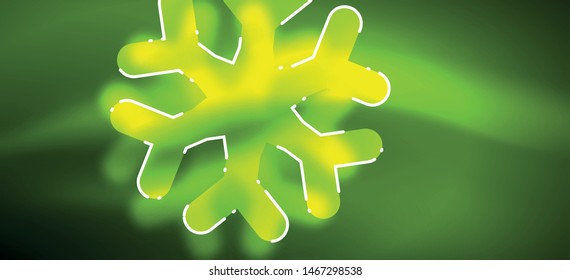 Blurred Christmas snowflake abstract background, stylized minimal design, neon glowing colors. Vector neon background. Snow background. New Year glowing snow
