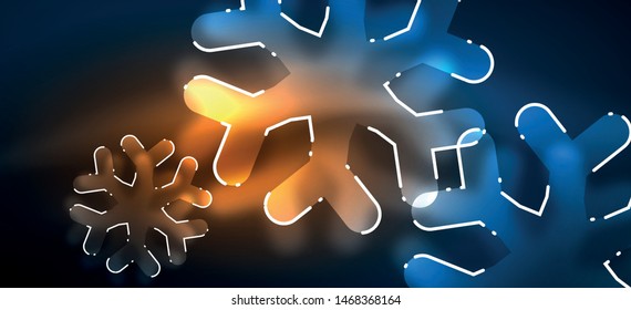 Blurred Christmas snowflake abstract background, stylized minimal design, neon glowing colors. Vector neon background. Snow background. New Year glowing snow