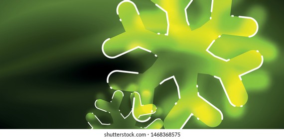 Blurred Christmas snowflake abstract background, stylized minimal design, neon glowing colors. Vector neon background. Snow background. New Year glowing snow
