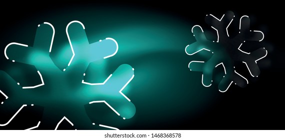 Blurred Christmas snowflake abstract background, stylized minimal design, neon glowing colors. Vector neon background. Snow background. New Year glowing snow