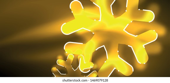 Blurred Christmas snowflake abstract background, stylized minimal design, neon glowing colors. Vector neon background. Snow background. New Year glowing snow