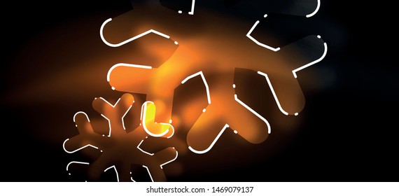 Blurred Christmas snowflake abstract background, stylized minimal design, neon glowing colors. Vector neon background. Snow background. New Year glowing snow