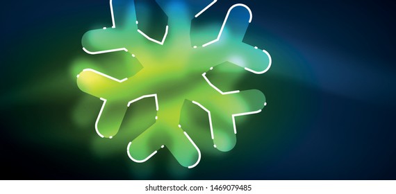 Blurred Christmas snowflake abstract background, stylized minimal design, neon glowing colors. Vector neon background. Snow background. New Year glowing snow