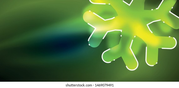 Blurred Christmas snowflake abstract background, stylized minimal design, neon glowing colors. Vector neon background. Snow background. New Year glowing snow
