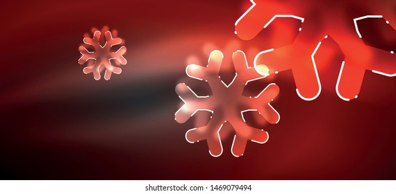 Borroso fondo abstracto de copo de nieve de Navidad, diseño mínimo estilizado, colores brillantes de neón. Fondo de neón vectorial. Fondo de nieve. Nieve brillante de Año Nuevo