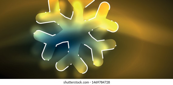 Blurred Christmas snowflake abstract background, stylized minimal design, neon glowing colors. Vector neon background. Snow background. New Year glowing snow