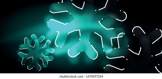 Blurred Christmas snowflake abstract background, stylized minimal design, neon glowing colors. Vector neon background. Snow background. New Year glowing snow